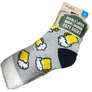 Airplus Mens Double Layer Cozy Socks Beer Mugs Gray Infused w/Aloe Vera gift